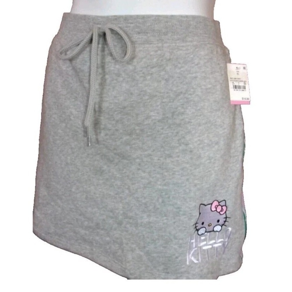 Hello Kitty Sanrio Fleece Mini Skirt Womens Small Gray Embroidered Logo‎ NWT